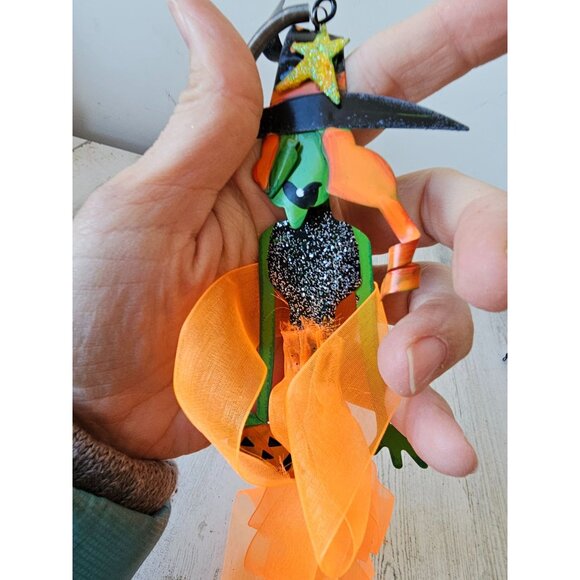 Spring witch pumpkin glitter Halloween metal decor sparkle ribbon dress ornament - Picture 7 of 7